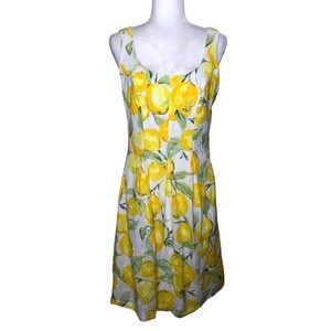Cappagallo Dress Womens 10 Lemon‎ Print Fit & Flare Sleeveless Sundress Retro